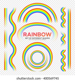 Rainbows different shape set. Real Rainbow transparency effect.