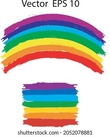 Rainbows In Different Shapes. Art Rainbow Color Brush Stroke. Painting Vector Background