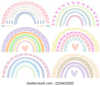 Rainbows fashion patch badges pastel cute Kawai set for sticker , postcard , invitation , card . vector illustration for kids elements