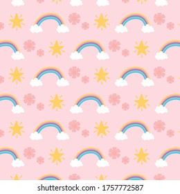 rainbows flowers stars decoration magical fantasy cartoon cute background vector illustration