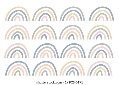 Rainbows Hand drawn set. Children's drawings style. Vector colored trendy illustration for kids. Minimalistic design for sail, valentine, for party, holiday decor, textile, kids print	