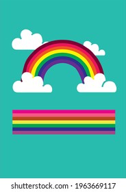 rainbows with many colors ending in white clouds, with clouds in the air. graphic resource for gifts, wrapping or textures