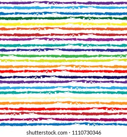 Rainbows paint lines ink brush strokes seamless pattern. 