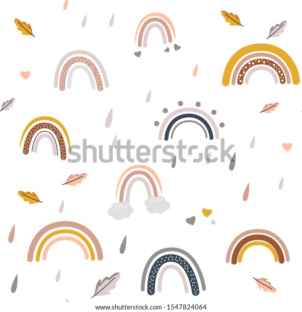 Rainbows Rain Drops Autumn Leaves Trendy Stock Vector (royalty Free 