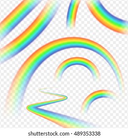 Rainbows realistic set on transparent background isolated.  Rainbow, composed of the colors of the spectrum (from the outer edge of the red, orange, yellow, green, blue, indigo, violet).