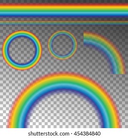 Rainbows set. Spectrum. Transparent design elements. Vector illustration
