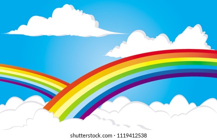 Rainbows in the sky with beautiful clouds