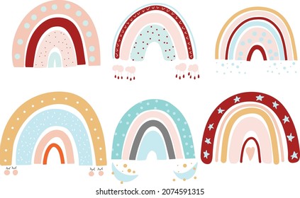 Rainbows vector illustration, isolated on white background.