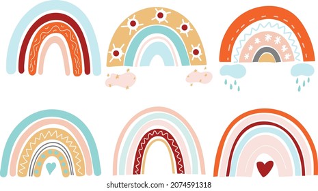 Rainbows vector illustration, isolated on white background.
