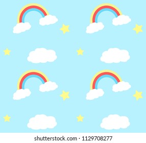 rainbow,star and clouds pattern background