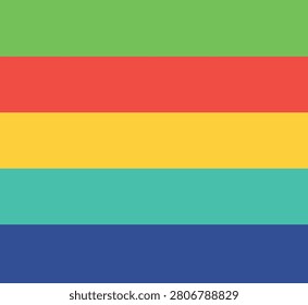 Rainbow-striped horizontal color blocks in green, red, orange, yellow, cyan, and blue stripes