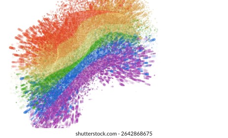 Rainbow,vector 3d flag with a splash of paint dots, explosion of colored dots