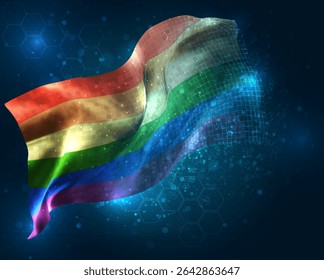 Rainbow,vector 3d flag virtual triangular polygons on a blue background