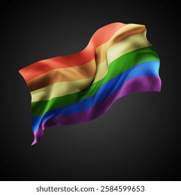 Rainbow,vector 3d flag with waves on a black background