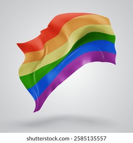 Rainbow,vector 3d flag with waves on a white background