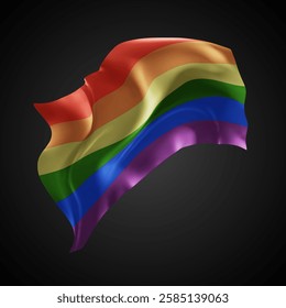 Rainbow,vector 3d flag with waves on a black background