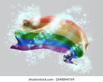Rainbow,vector 3d flag in whirlwind of magical radiance