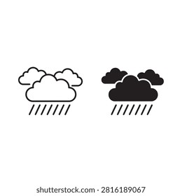 Raincloud Icons With Raindrops Black And White Line Art