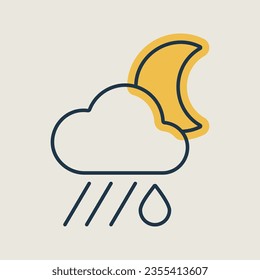 Raincloud with raindrop moon icon. Meteorology sign. Graph symbol for travel, tourism and weather web site and apps design, logo, app, UI