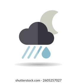 Raincloud with raindrop moon icon. Meteorology sign. Graph symbol for travel, tourism and weather web site and apps design, logo, app, UI