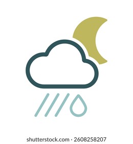 Raincloud with raindrop moon icon. Meteorology sign. Graph symbol for travel, tourism and weather web site and apps design, logo, app, UI