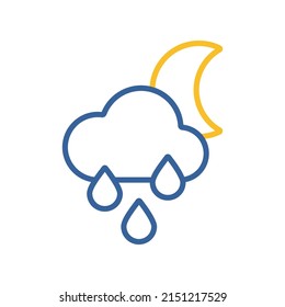 Raincloud with raindrops moon vector isolated icon. Meteorology sign. Graph symbol for travel, tourism and weather web site and apps design, logo, app, UI