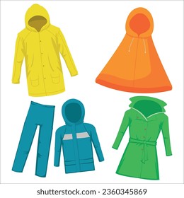 Raincoat Clothes Color Collection Set Vector