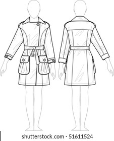 Raincoat female with a collar and pockets