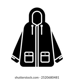 Chubasquero, abrigo, chaqueta, Clima, lluvia, estación, invierno, protección, moda, impermeable. Ilustración de icono de Vector