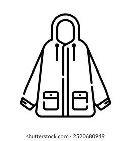 Chubasquero, abrigo, chaqueta, Clima, lluvia, estación, invierno, protección, moda, impermeable. Ilustración de icono de Vector