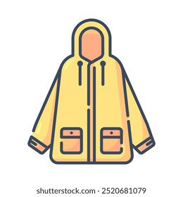 Chubasquero, abrigo, chaqueta, Clima, lluvia, estación, invierno, protección, moda, impermeable. Ilustración de icono de Vector