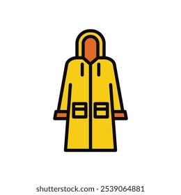 Ícone Raincoat. Ilustração Doodle de jaqueta impermeável amarela, outono, estação chuvosa, roupa de trabalho de pescador