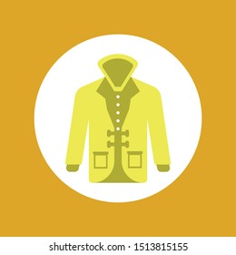 Raincoat icon, Flat design of rain coat clothing with round shadow, vector illustration