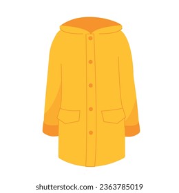 Raincoat icon, Flat design of rain coat clothing. Rain protecting wear. Isolated vector, kids autumn, fall print element, cozy clothes, seasonal warm.
