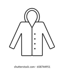 Raincoat linear icon. Hoody. Autumn outerwear contour symbol. Waterproof coat thin line illustration. Vector isolated outline drawing