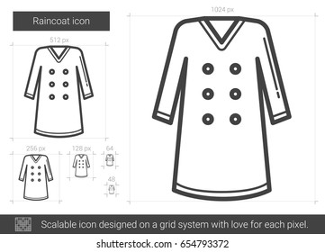Raincoat vector line icon isolated on white background. Raincoat line icon for infographic, website or app. Scalable icon designed on a grid system.