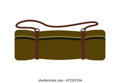 Raincoat-tent rolled up into a roll isolated on white background. Camping mat. Flat design vector illustration