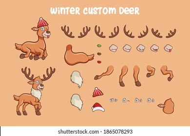 Raindeer cartoon character constructor for any creation pose 