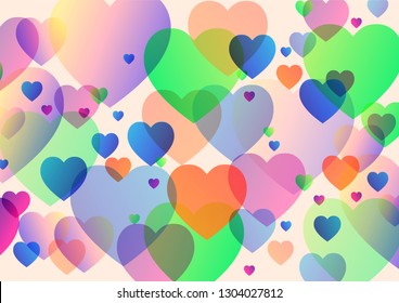 Raindow valentines day background and love heart with vector design