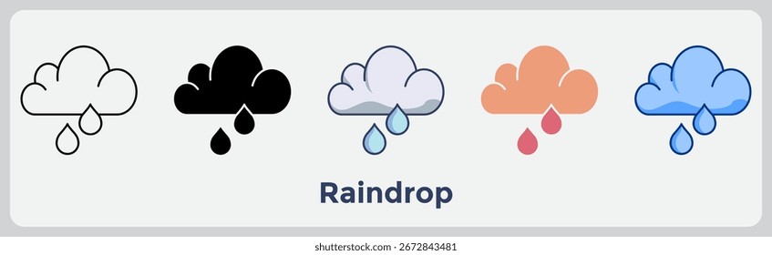 Gota de lluvia, gotas de lluvia frescas, que simbolizan las lluvias de otoño. Línea, relleno, color, azul, estilo naranja.