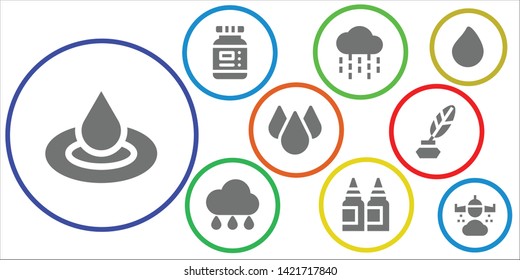 raindrop icon set. 9 filled raindrop icons.  Collection Of - Droplet, Ink, Rain, Inks, Drop, Paint drop