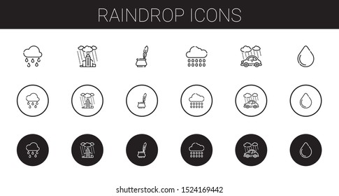 raindrop icons set. Collection of raindrop with raining, rain, ink, water drop. Editable and scalable raindrop icons.