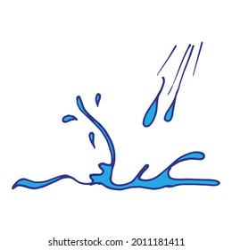 raindrop illustration on white background. water icon. hand drawn vector. splashing water, blue color. simple style. doodle art for wallpaper, poster, banner, logo, wall decoration, sticker, advert.