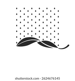 Raindrop and leaf icon symbolizing sustainable irrigation minimal black symbol, eco agriculture, water conservation, nature protection, climate awareness, and environmental care.