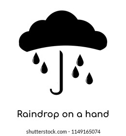Raindrop on a hand icon vector isolated on white background for your web and mobile app design, Raindrop on a hand logo concept