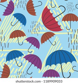 Raindrop seamless pattern for autumn fall season. Children drawing style colorful background vector illustration.