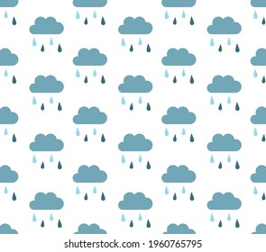 Raindrop seamless pattern. Rainy clouds background. Weather wallpaper. Vector