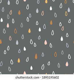 Raindrop shapes seamless vector pattern. Simple Rain colourful dark Scandinavian baby print. Rainy weather sky nursery design