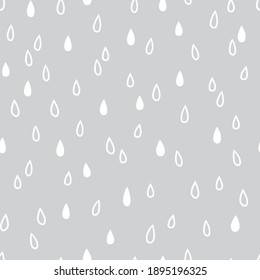 Raindrop shapes seamless vector pattern. Simple Rain neutral grey Scandinavian baby print. Rainy weather sky nursery design