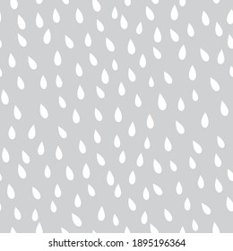 Raindrop Shapes Seamless Vector Pattern. Simple Rain Neutral Grey Scandinavian Baby Print. Rainy Weather Sky Nursery Design